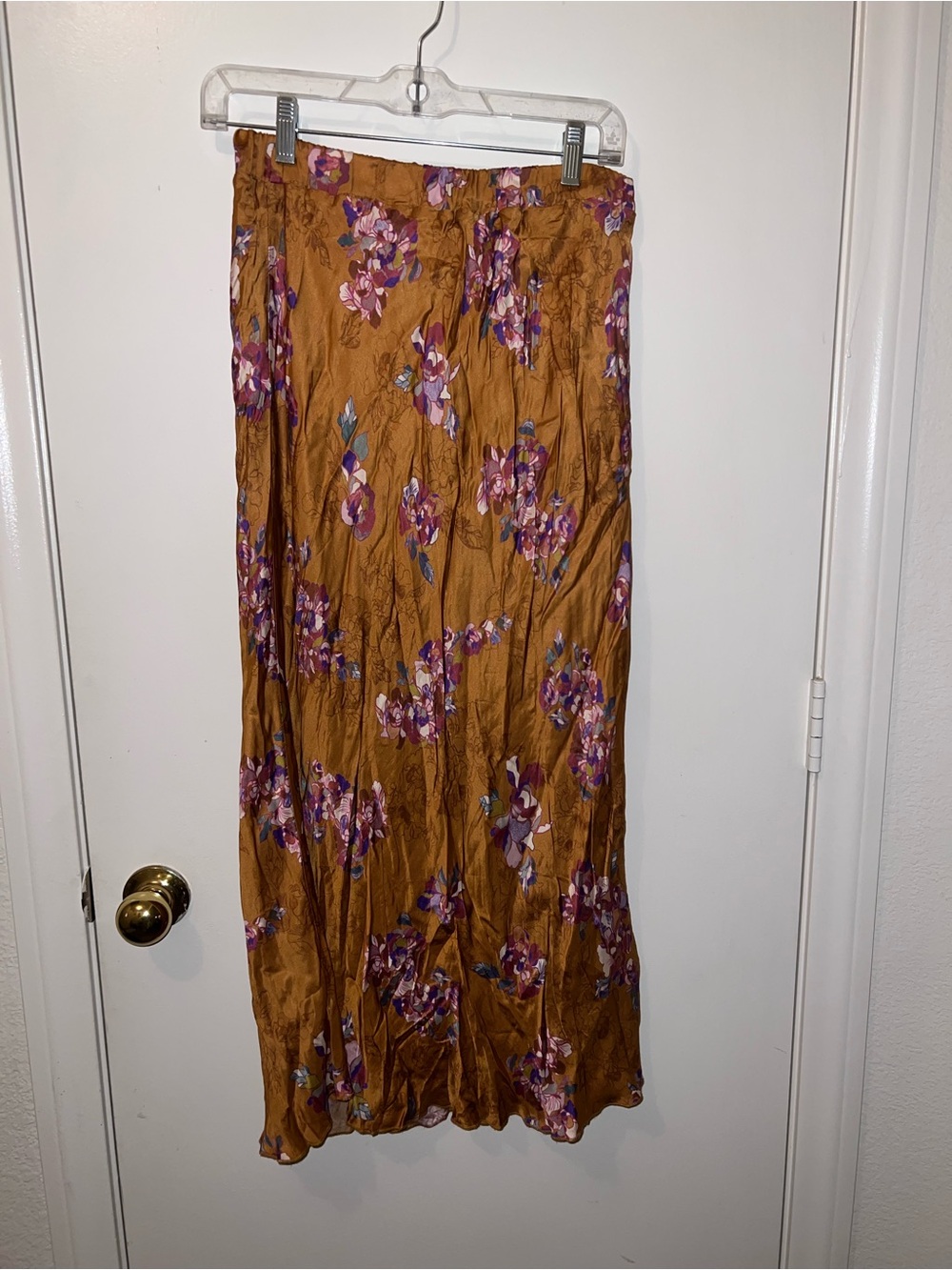 Floral Mustard Maxi Skirt with Purple Print